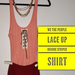 FREE PEOPLE Orange Striped Lace Up Front Tank Top